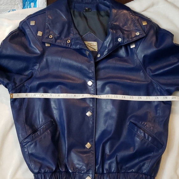 Vintage blue leather jacket - Picture 4 of 8